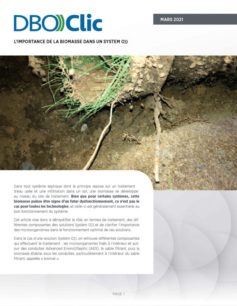 La biomasse passivement contrôlée d'un système septique System O)) - DBO))Clic 1