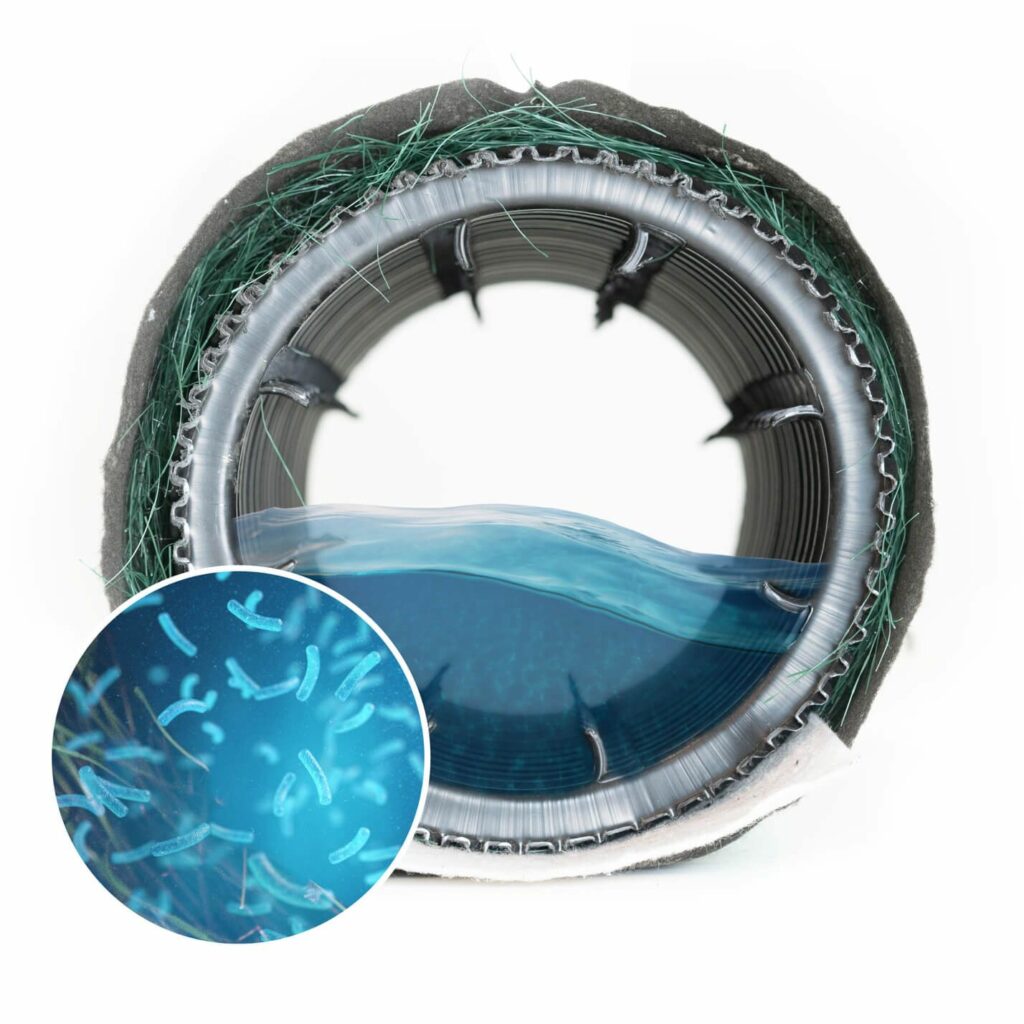 Conduite pour traitement des eaux usées utilisant des bactéries