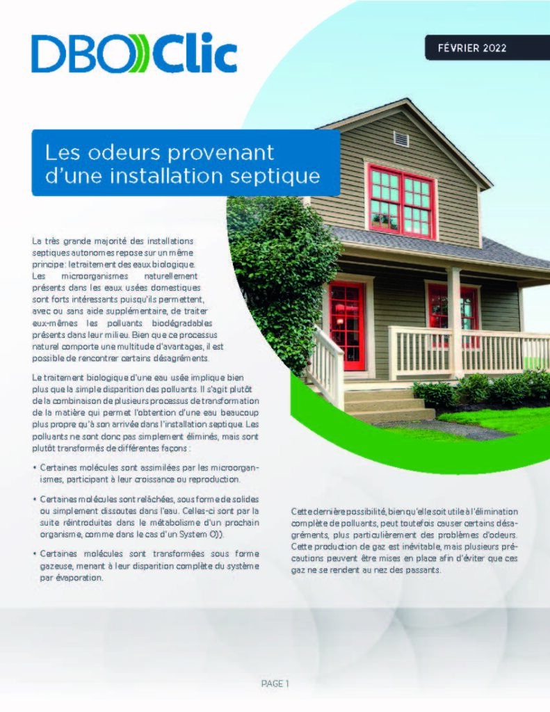 Les odeurs provenant d'une installation septique - DBO))Clic 2